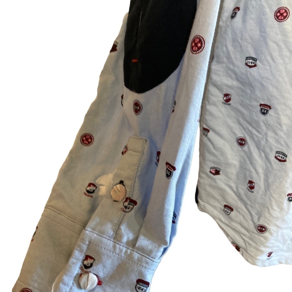 boys boboli 10 varsity printed cotton button down dress shirt preppy elbow patch - Picture 6 of 12